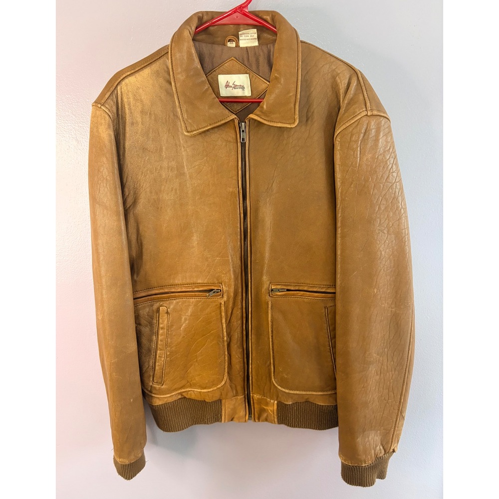 Leather Bomber Jacket in Caramel Brown by